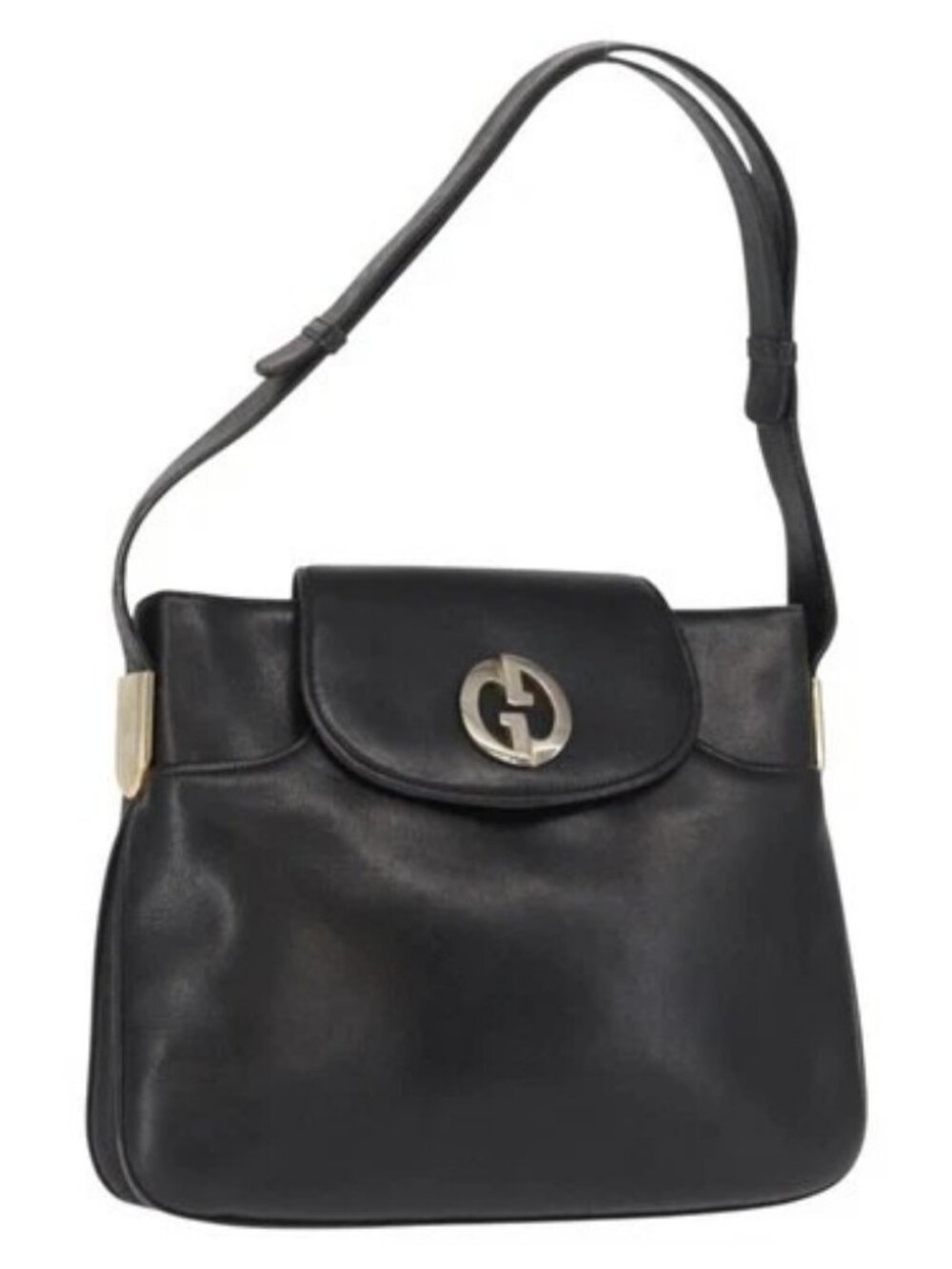 GUCCI Shoulder Bag Leather Black Gold Auth ep12917